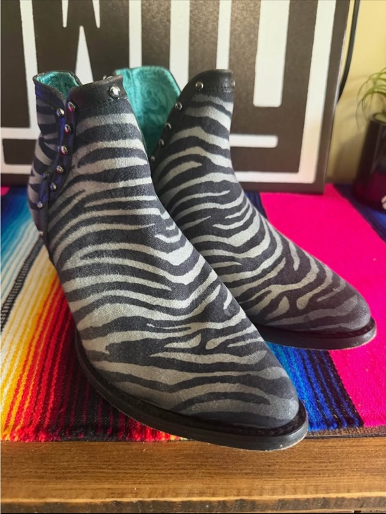Corral Shoes - Corral Gray Zebra-Print Ankle Boots with Stud Details